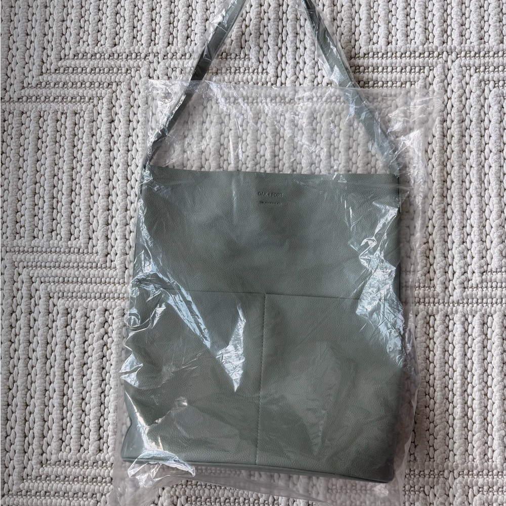 OAK + FORT Sage Green Leather Tote